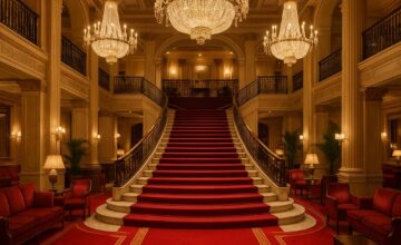 The Star Grand Sydney opulent lobby with dramatic lighting