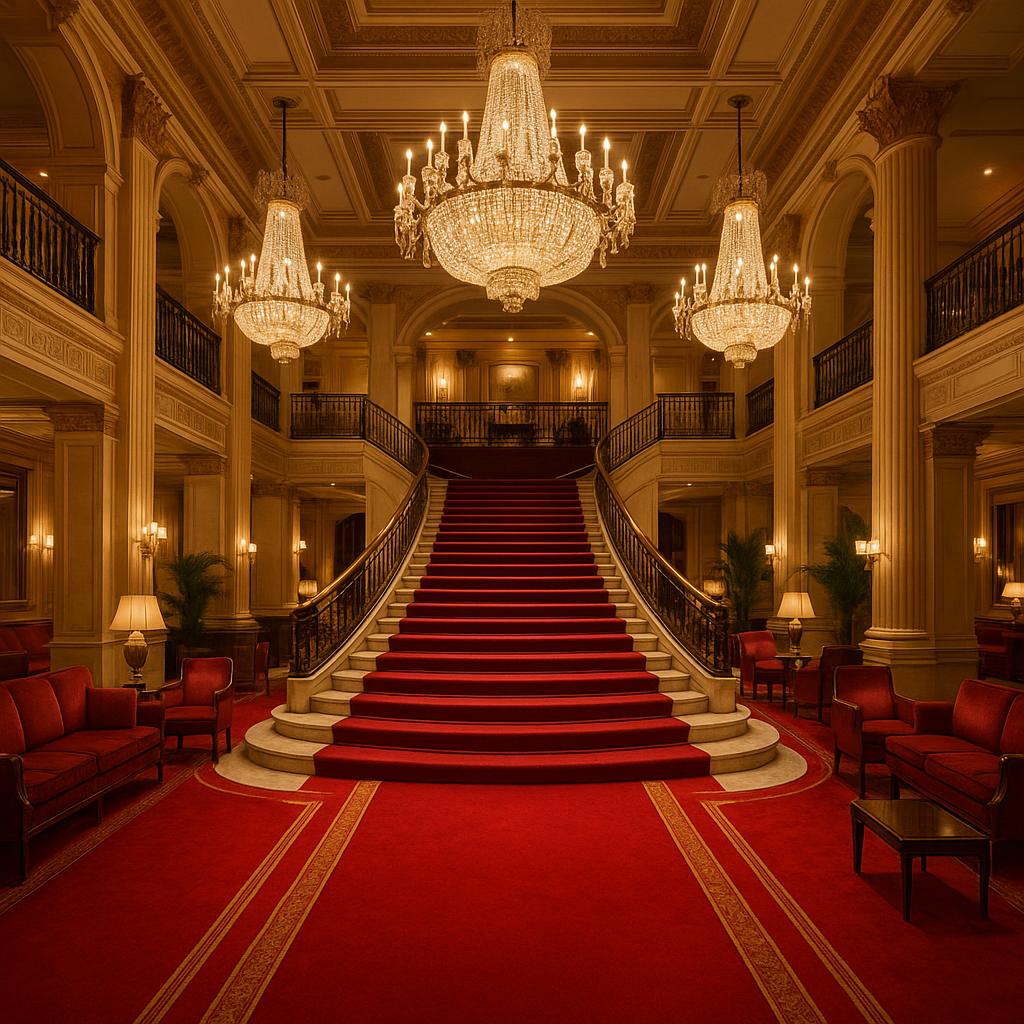 The Star Grand Sydney opulent lobby with dramatic lighting