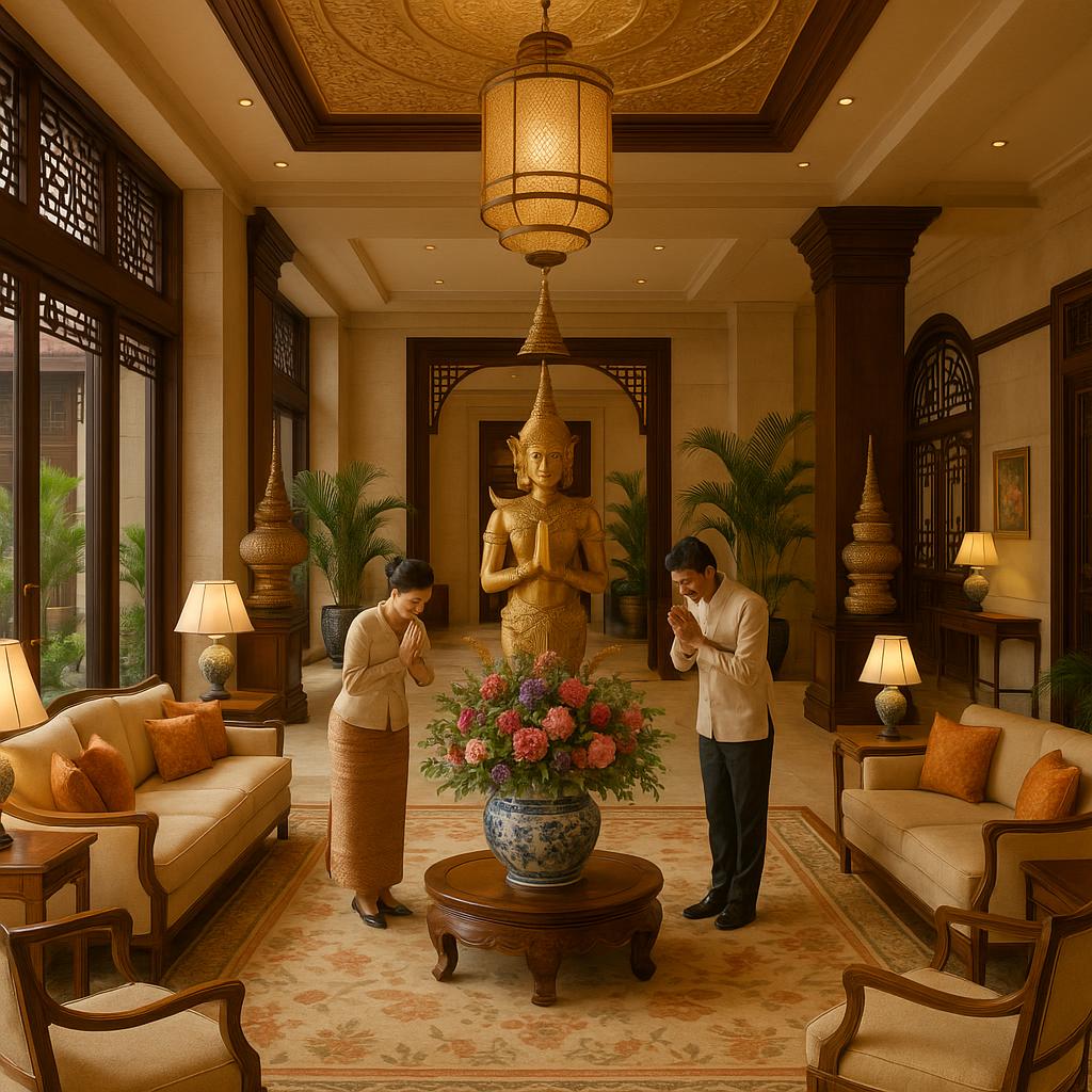 The Sukhothai Shanghai hotel lobby reflecting Thai-inspired welcoming atmosphere