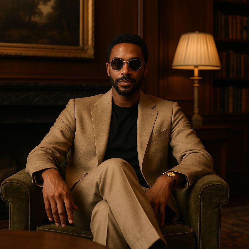 A calm, charismatic individual with celebrity-style sophistication.