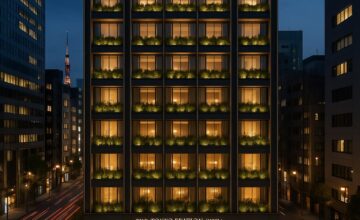 The Tokyo EDITION, Ginza hotel exterior at dusk with city lights