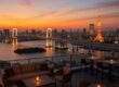 Rooftop view at The Tokyo EDITION, Toranomon with city skyline at sunset
