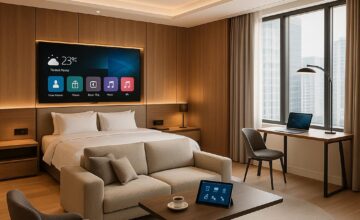 The Upper House suite flex interior showing convertible furniture and ambient lighting