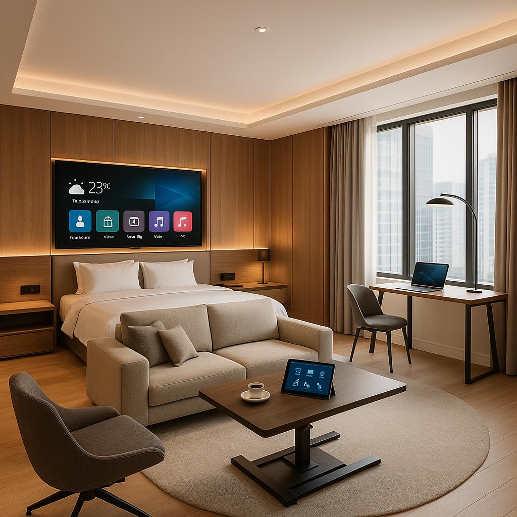 The Upper House suite flex interior showing convertible furniture and ambient lighting