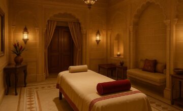 Spa treatment room at Umaid Bhawan Palace with elegant vintage decor