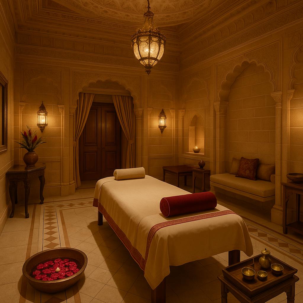 Spa treatment room at Umaid Bhawan Palace with elegant vintage decor