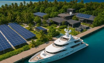 Velaa Private Island super-yacht docking powered by solar energy