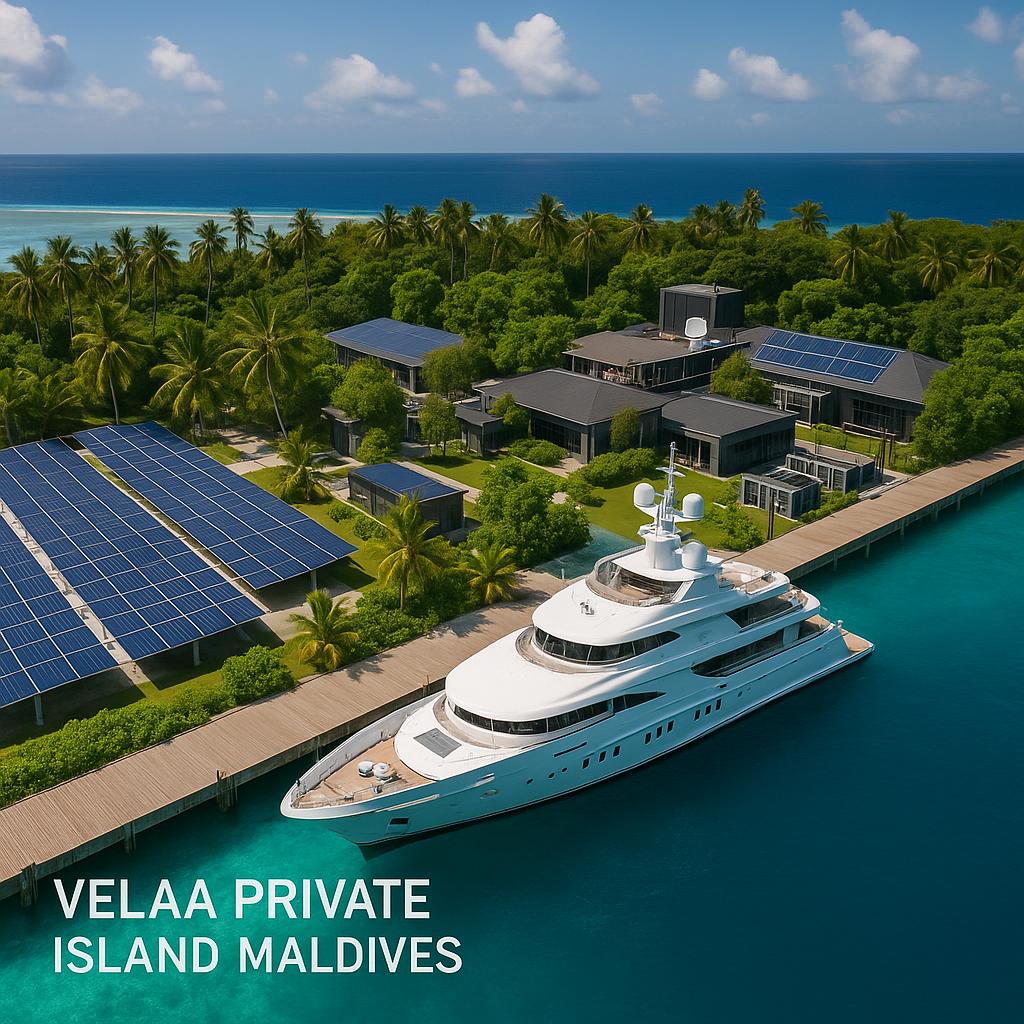 Velaa Private Island super-yacht docking powered by solar energy