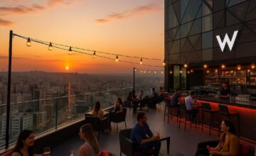 Rooftop bar at W Amman overlooking Amman cityscape