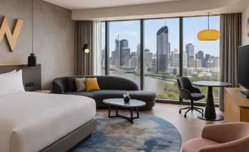 W Brisbane luxurious suite interior with modern furnishings