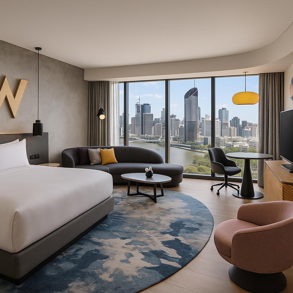 W Brisbane luxurious suite interior with modern furnishings