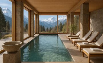 Waldhaus Flims Wellness Resort spa with mountain views
