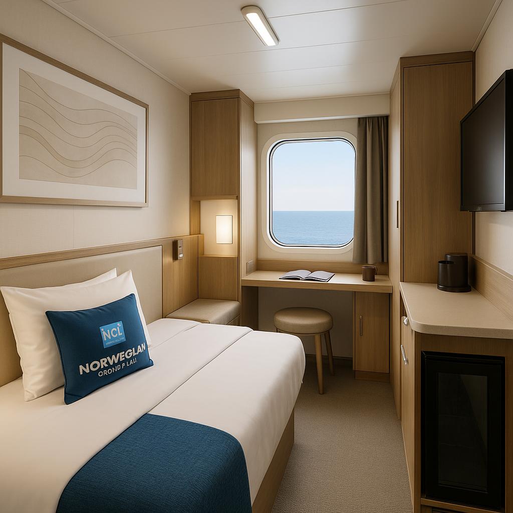 Interior view of Norwegian Cruise Line solo cabin