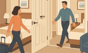 Diagram illustrating connecting hotel rooms with internal door