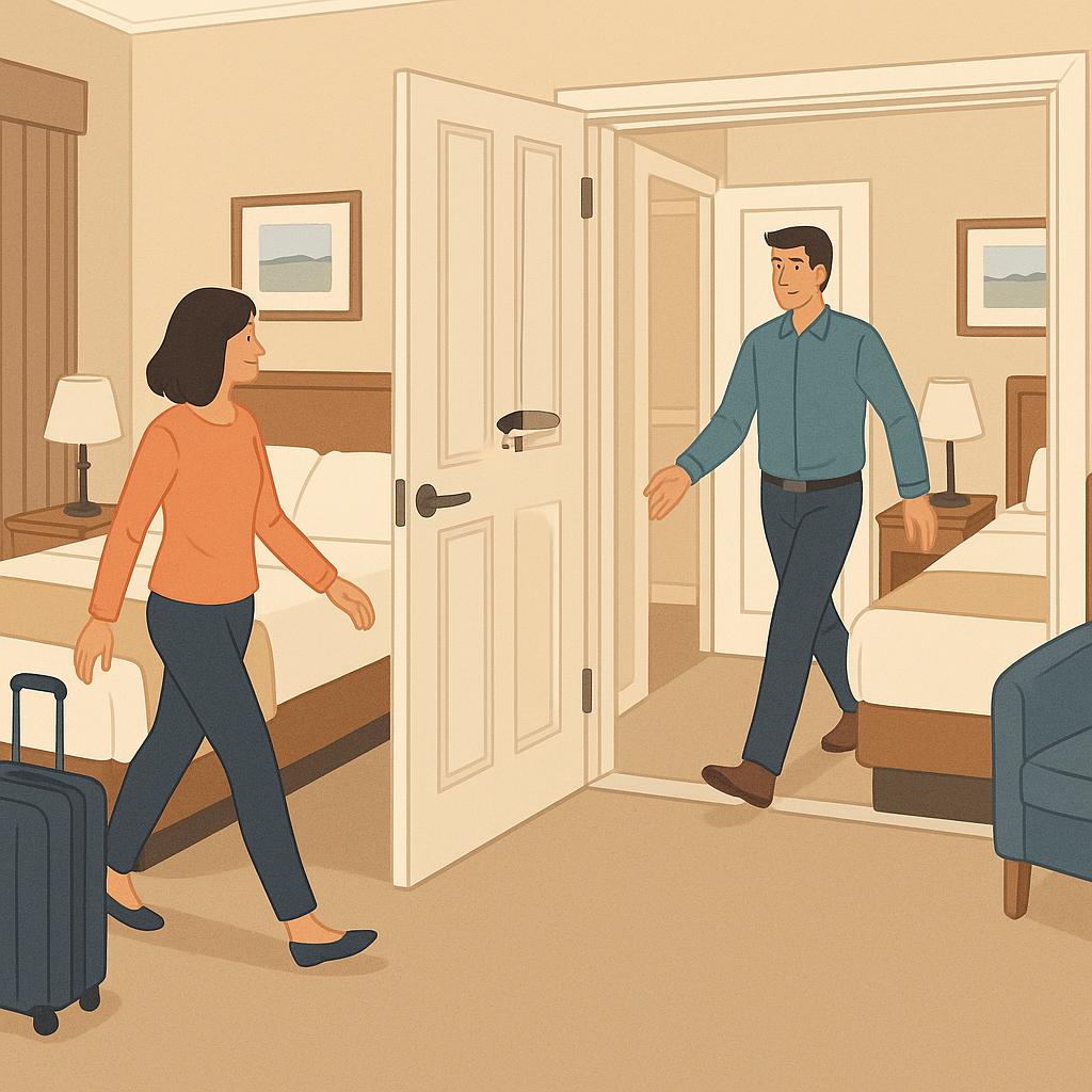 Diagram illustrating connecting hotel rooms with internal door