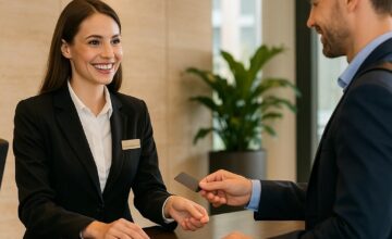 Guest early check-in at hotel front desk