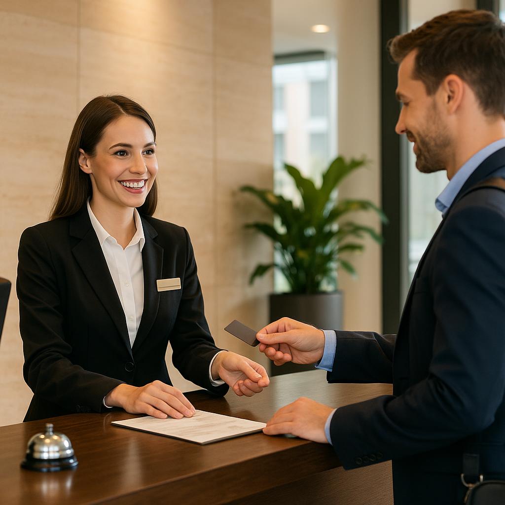 Guest early check-in at hotel front desk