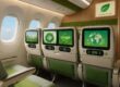 Modern airplane cabin with tech and eco-friendly design enhancing passenger comfort