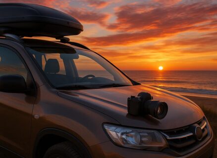Epic Coastal Road Trips Worldwide: Your Ultimate Guide 3 Car parked near beach at sunset with camera on bonnet