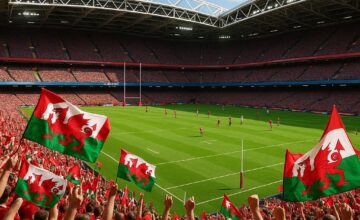 Cardiff rugby stadium filled with cheering fans