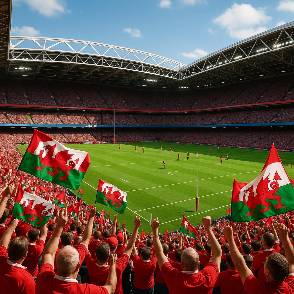 Cardiff rugby stadium filled with cheering fans