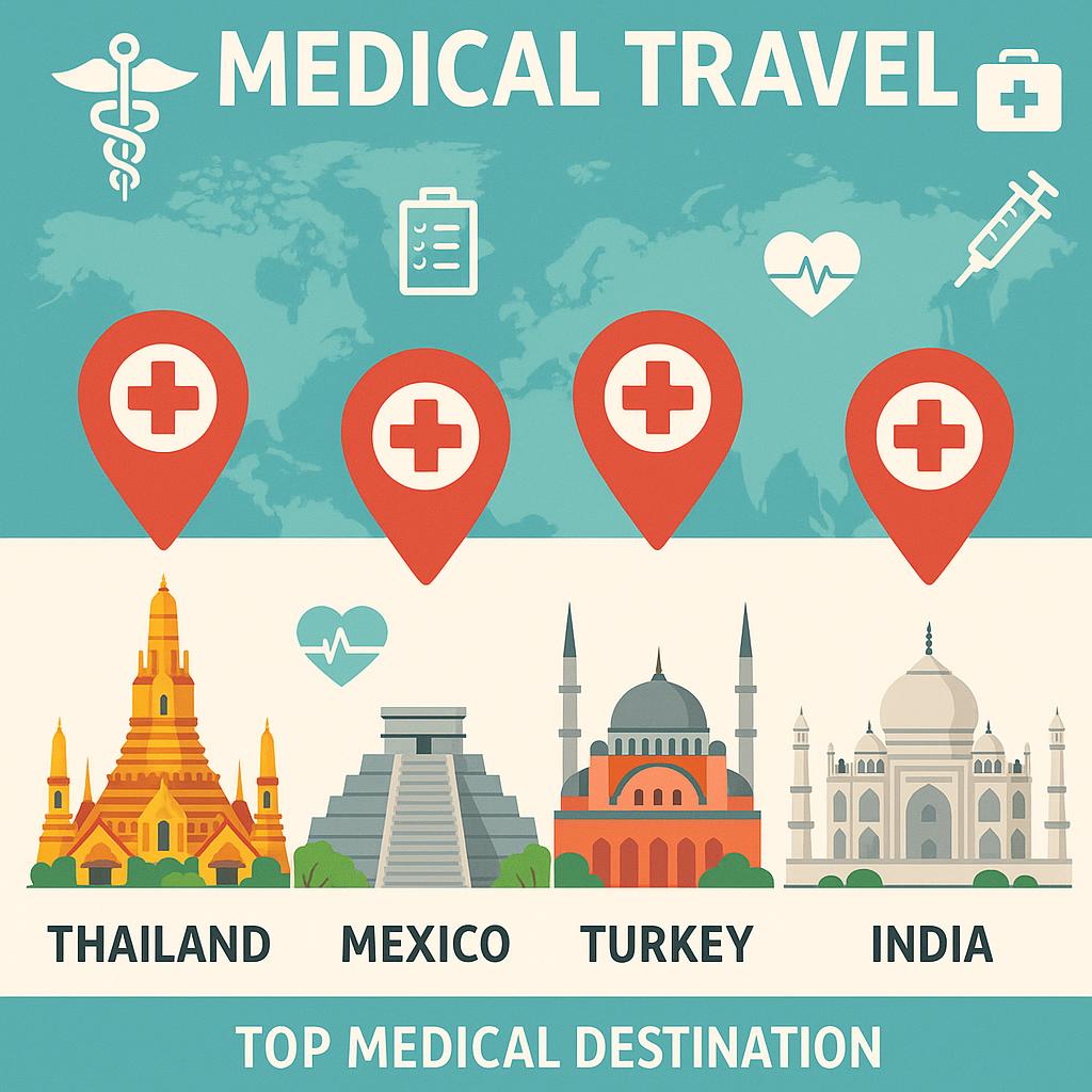 Top Destinations for Medical Travel: Your Expert Guide 2 Infographic of top medical travel destinations with landmarks