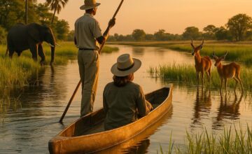Mokoro canoe safari in Okavango Delta Botswana
