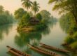 Peaceful island on the Mekong River at Si Phan Don, Laos