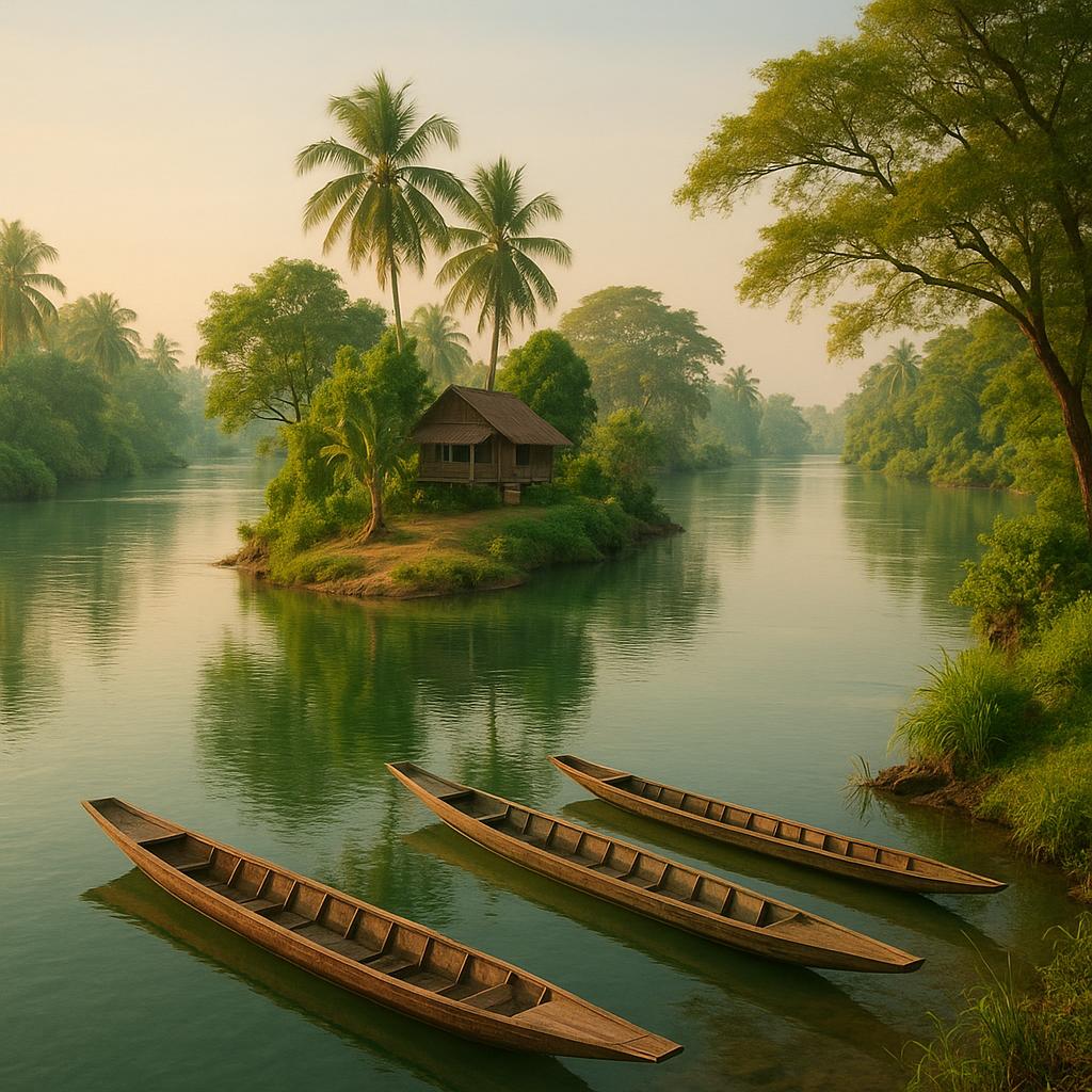 Peaceful island on the Mekong River at Si Phan Don, Laos