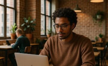 Remote worker at a cozy coworking space