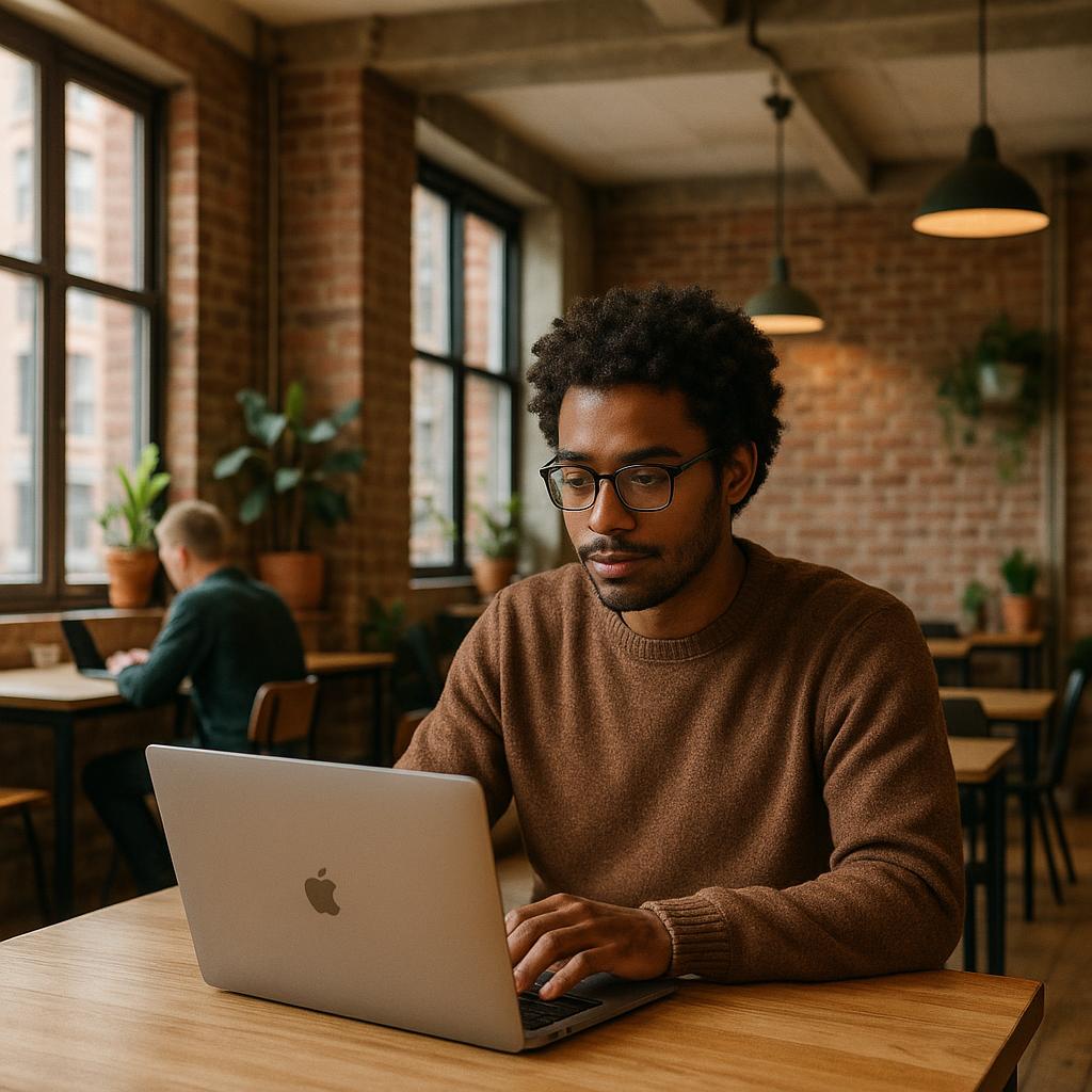 Remote worker at a cozy coworking space