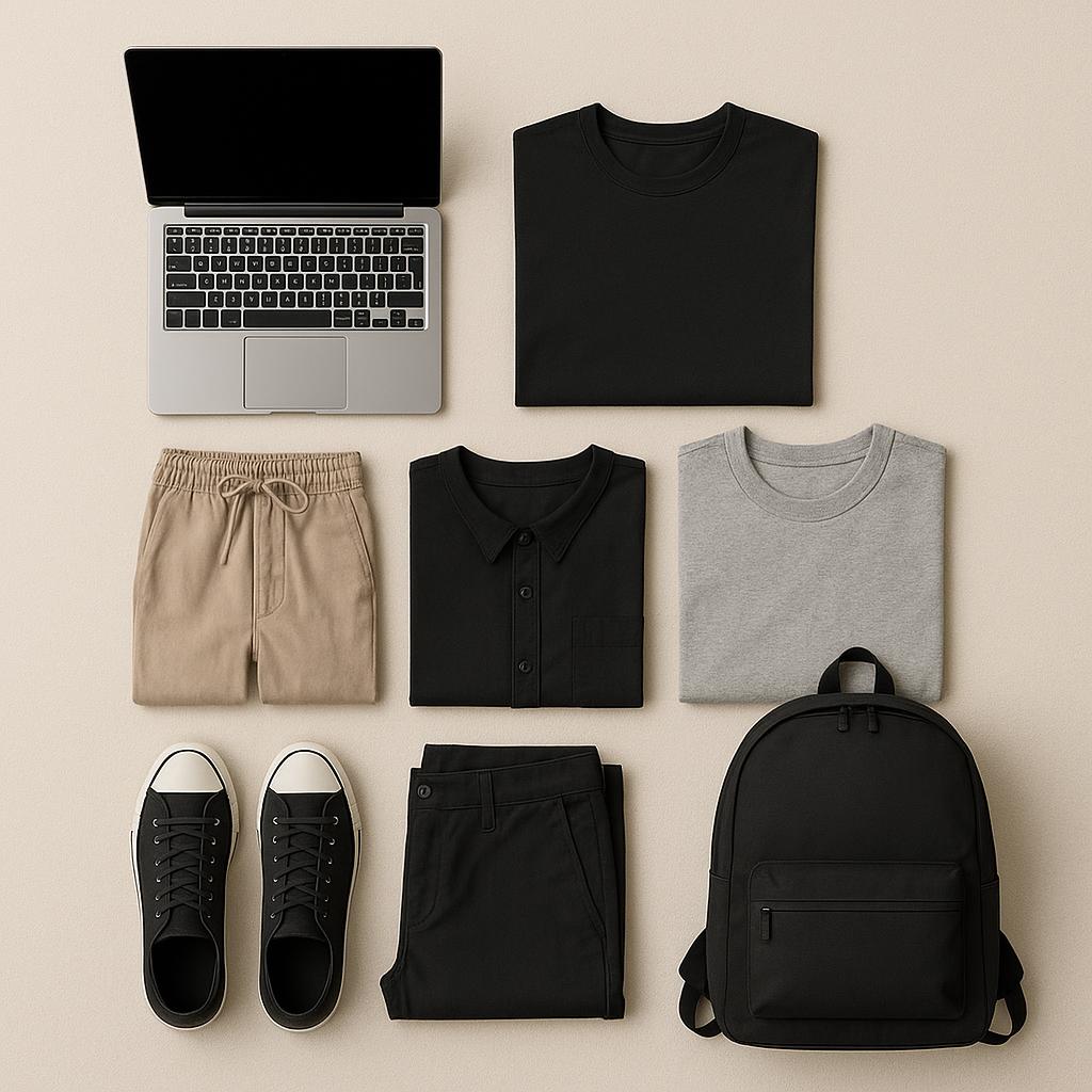 Minimalist workation packing with laptop and versatile clothing