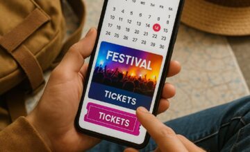 Smartphone festival trip planning app in use
