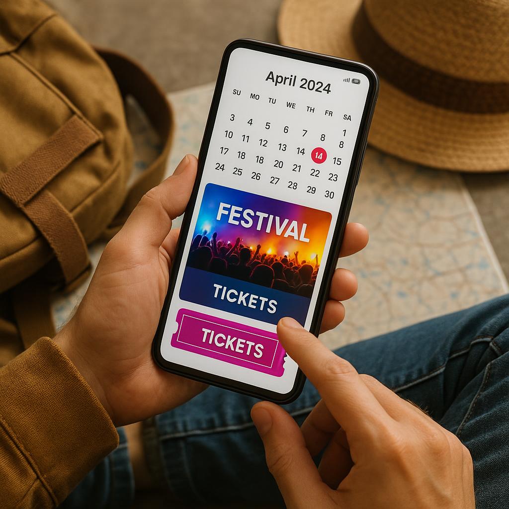 Smartphone festival trip planning app in use