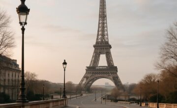 Peaceful off-season travel destination with few tourists and iconic landmark