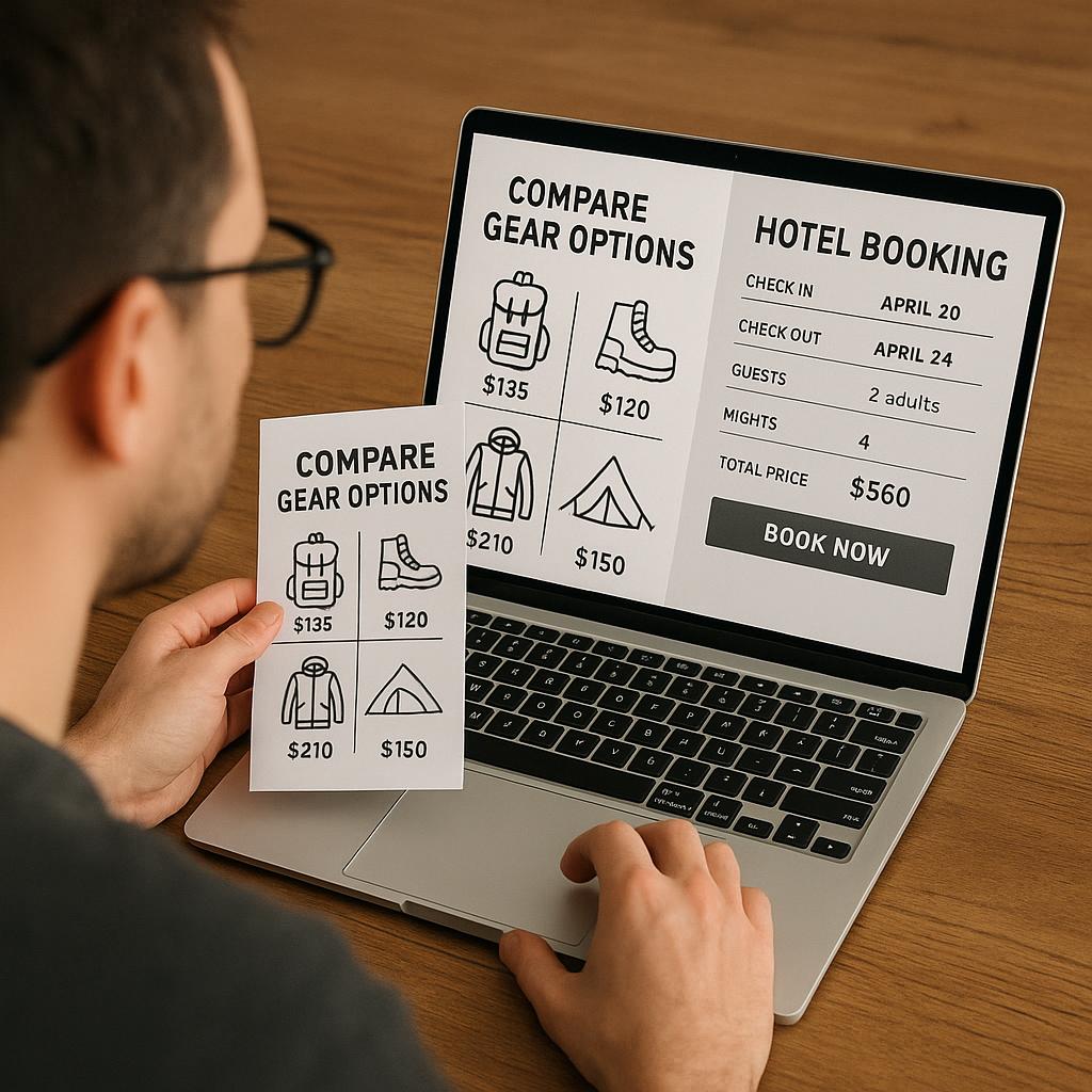 Choosing travel gear and booking refundable deals online