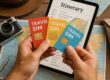 Traveler comparing travel SIM cards while planning itinerary