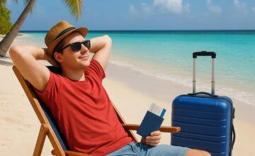 First-time international traveler on a tropical beach