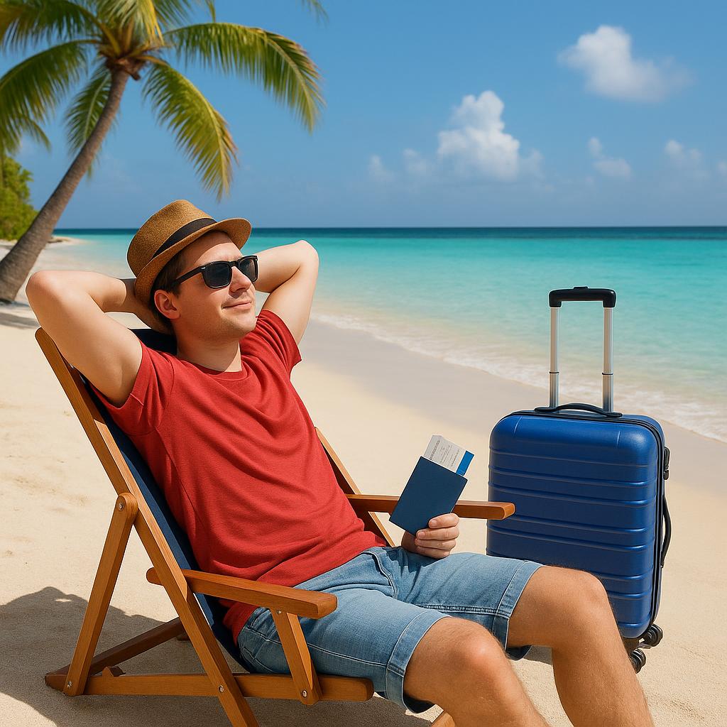 First-time international traveler on a tropical beach