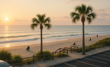 Early morning beach with clear parking and few visitors