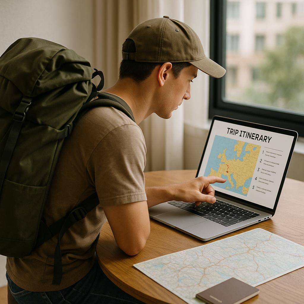 How Do You Plan a Solo Trip as a Solo Traveler? 2 Solo traveler planning an itinerary on a laptop