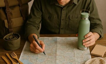 Traveler planning low-waste trip with reusable gear
