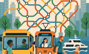 City public transport map and commuters