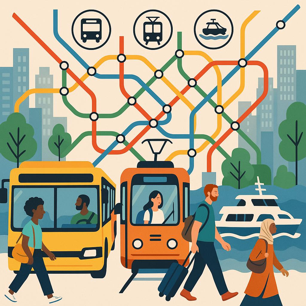 City public transport map and commuters