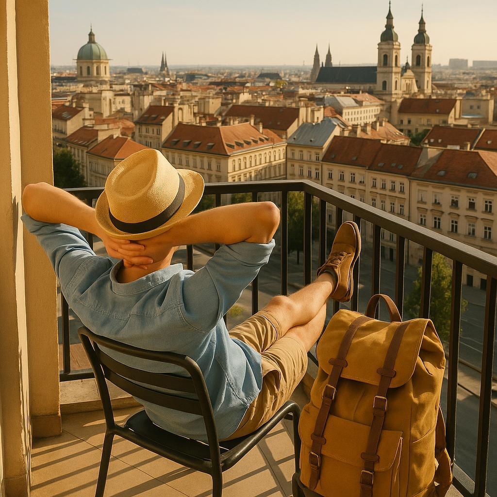 Traveler enjoying a short city break