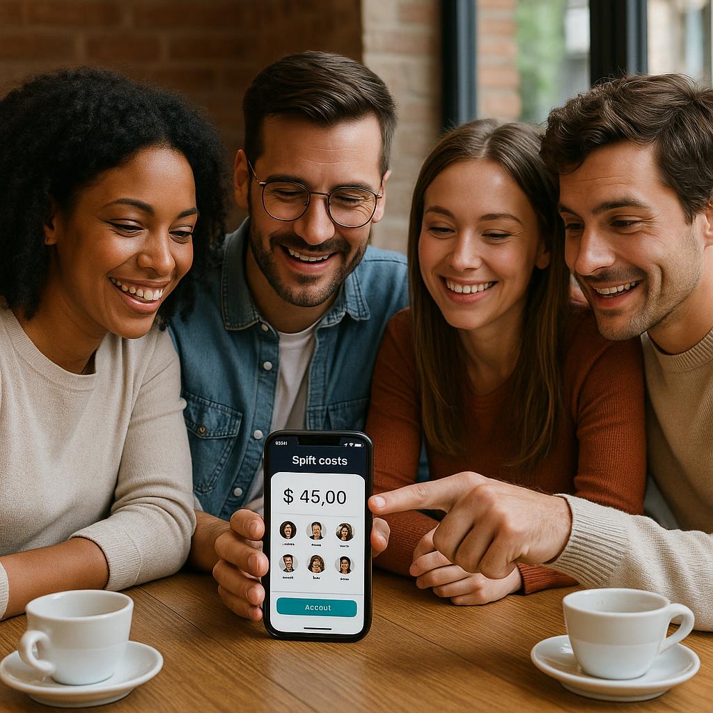 Friends splitting costs using a smartphone app