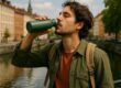 Traveler staying hydrated during city exploration