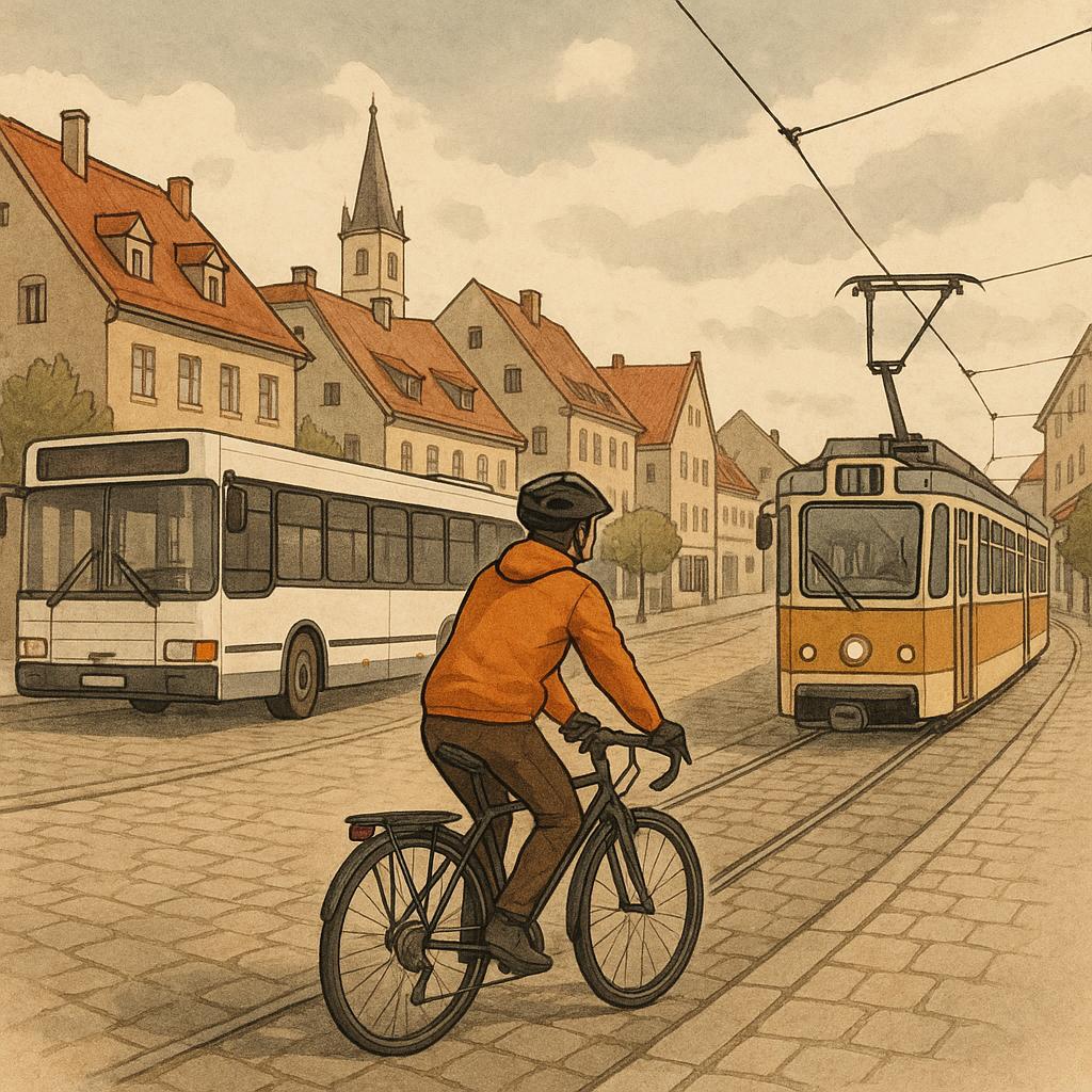 How to Travel Off-Season Without a Car and Keep It Simple 2 Cyclist exploring an off-season European town with buses and trams