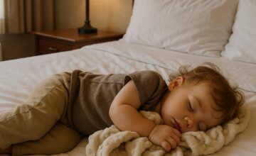 Toddler napping with favorite blanket
