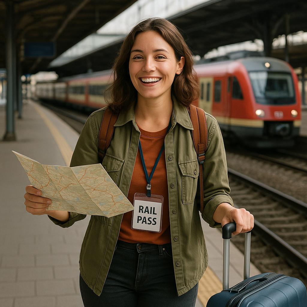 How to Use Rail Passes Efficiently for Solo Travelers 2 Solo traveler using rail pass at train station with map and luggage